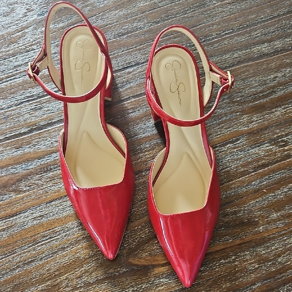Jessica Simpson Red Patent Pointed Slingback Heels